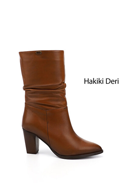 GÖNDERİ(R) Braune antike Damenstiefel aus echtem Leder mit spitzer Zehenparti...