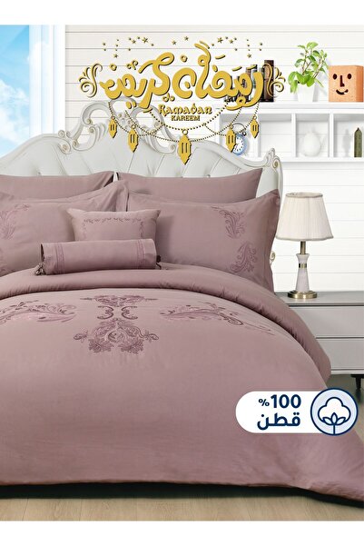 Master Home Textile طقم لحاف قطني مطرز، مقاس كينج، 8 قطع، حشوة ثابتة، 200 خيط...