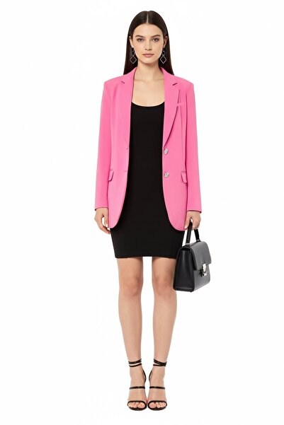 Michael Kors بليزر نسائي شبه رسمي سادة بقصّة عادية، لون وردي