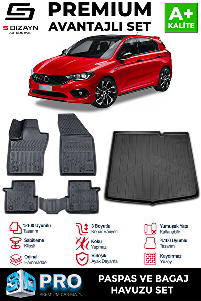 S Dizayn S-Dizayn Fiat Egea HB 3D Pro Havuzlu Paspas ve Bagaj Havuzu Seti (2'...