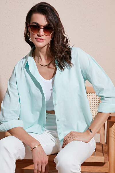 Lela Cămașă solidă cu mânecă lungă, din bumbac, cu croiala normală, CF25S 168305