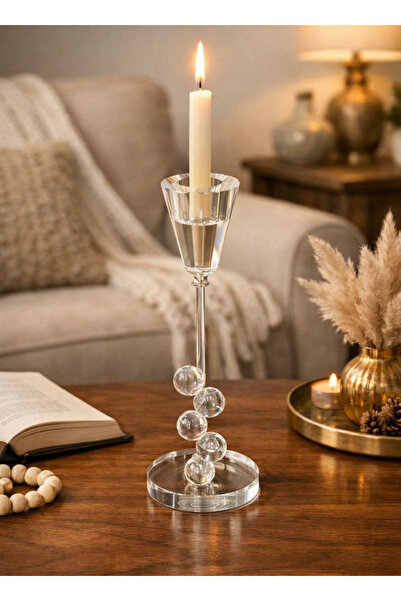 ALQANNAS Elegant Silver Steel Candle Holder with Crystal Glass, Luxury Decora...
