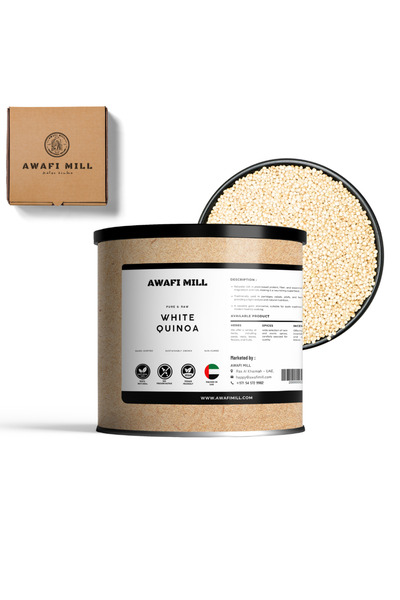AWAFI MILL كينوا بيضاء | بذور كاملة مُنقّاة طبيعياً - زجاجة ١٠٠ غرام / ٣.٥ أونصة