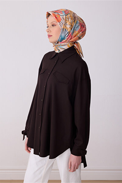 Belli Eșarfă portocalie cu model multicolor 100% twill mătase 4324-83