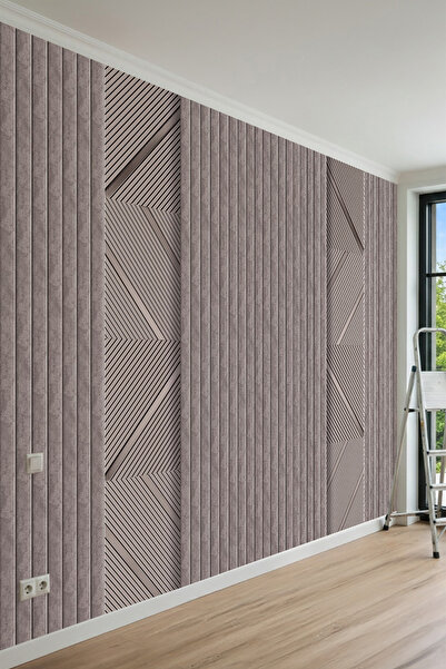 MİRAZAWALL 3D Görünümlü Modern Geometrik Çizgili Tek Parça Tekstil Duvar Kağıdı