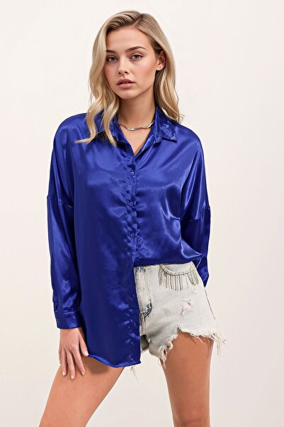Hiccup Bdart Buttoned Oversize Satin Shirt