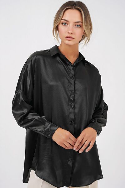 Hiccup Bdart Buttoned Oversize Satin Shirt