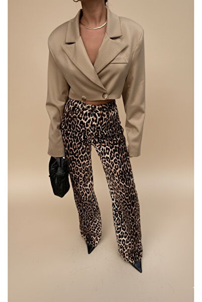 HerTon Palazzo pantalone sa visokim strukom i leopard printom