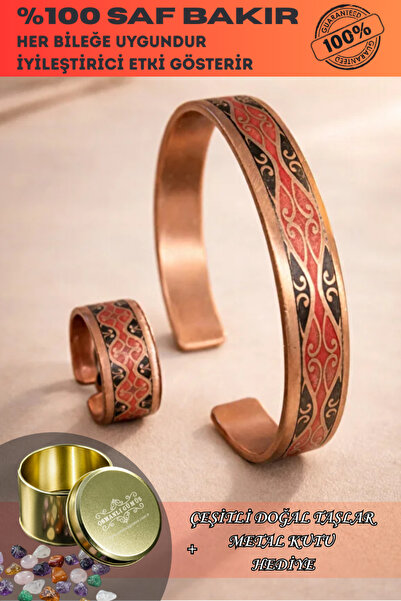 OSMANLI GÜMÜŞ Kadın Bakır Bileklik Yüzük Set - Atina Özel Baskı Metal Kutu Ve...