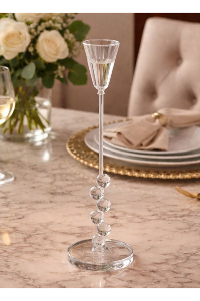 ALQANNAS Elegant Silver Steel Candle Holder with Crystal Glass, Luxury Decora...