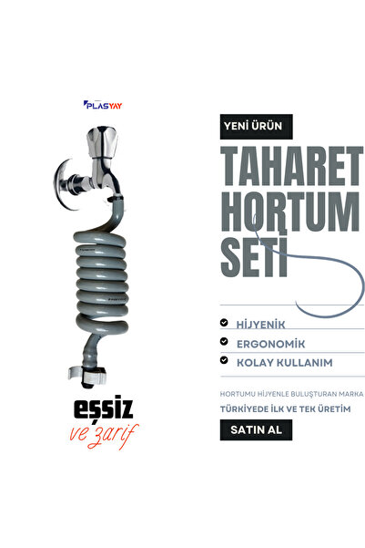 PLASYAY Spiral Taharet Matik Hortum Kelepçeli Ve Duvara Sabitlemeli Gri 120 Cm