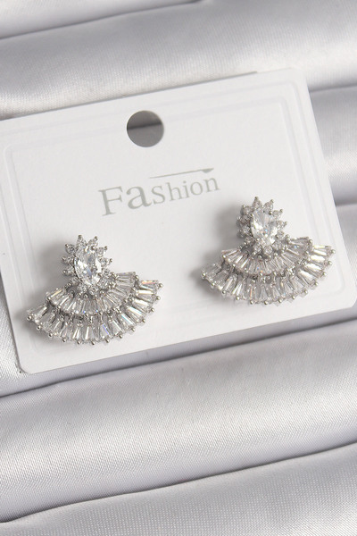 Skygo Brass Silver Color Zircon Stone Fan Model Women's Earrings - Tj-Bkp9916