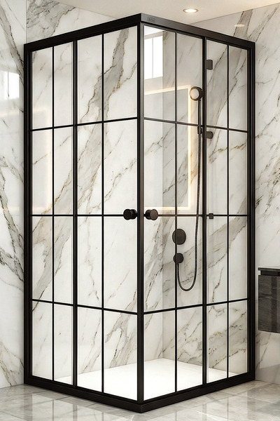 Durul Duşakabin Kare Siyah Karolaj Çizgili Temperli Cam