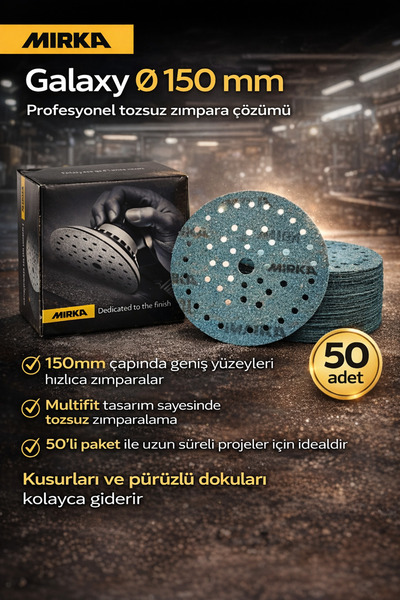 MİRKA 150mm Grip Multifit Hızlı Tozsuz P500 Zımpara 50'li Paket