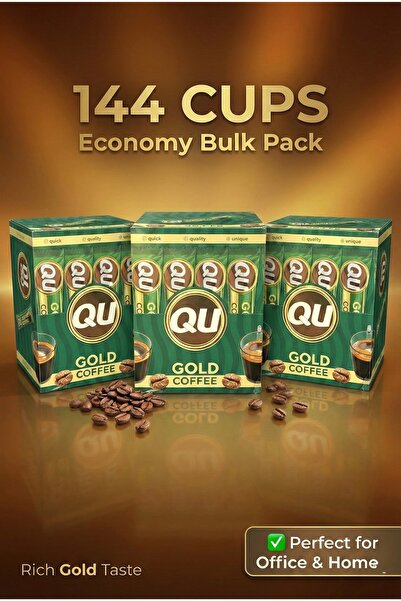 QU Gold Instant Coffee 144 Sachets (3x48) 2g Bulk Pack for Office & Home - Ri...