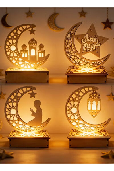 Pomefar Ramadan Lights, Eid Mubarak Moon Carving Light Wood Crafts Ornament R...