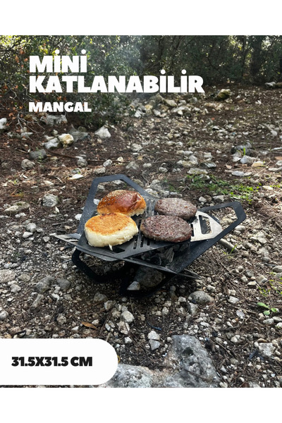 enerjivar Katlanabilir Geçmeli Mini Mangal – 31,5 x 31,5 cm | 1-2 Kişilik Taş...