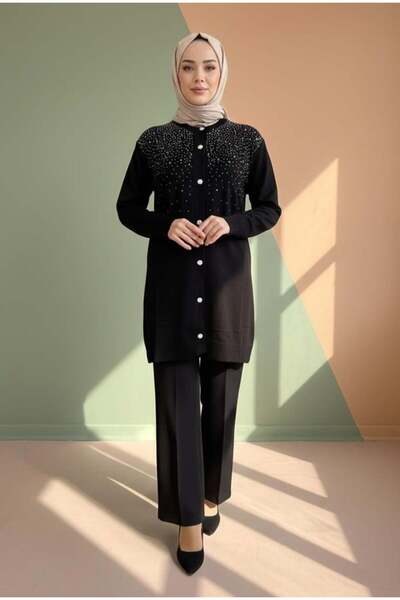 MODARTE Taş Detaylı Düğmeli Serpme Taş Detaylı Tunik