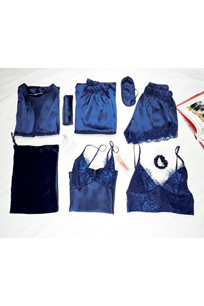 Miss Merveille Σετ Πιτζάμες Μεταξωτό Σατέν 8 τεμαχίων - Νυχτικό Σορτς Νυχτικό...