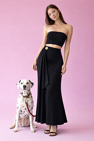 HAKKE Vücuda Oturan Aksesuar Detaylı Örme Uzun ETEK