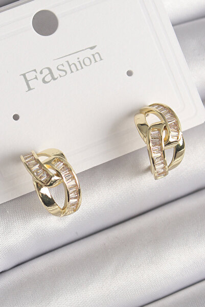 Skygo أقراط نسائية بنموذج سلسلة من الأرز باللون الذهبي مع حجر الزركون - TJ-BK...