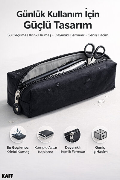 KAFF 01106 Siyah Krinkıl Kumaş Unisex Tek Bölmeli Suya Dayanıklı Parmak Kalem...