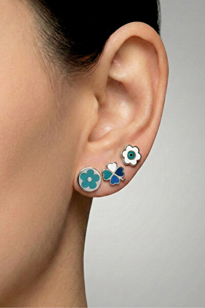 MODA Caprea Çelik Çoklu Yonca Küpe Kadın Gümüş Renkli Kararmaz Kadın Küpe