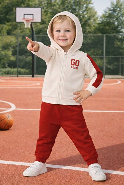 MiniBou Erkek Çocuk Kapüşonlu Fermuarlı Pamuklu Alt Üst Eşofman Takımı 1-2-3-...