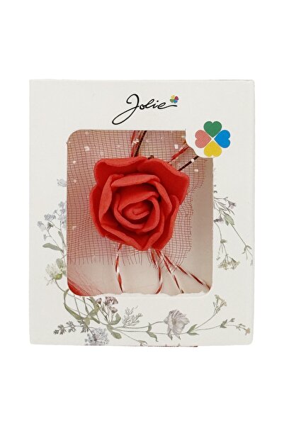 JOLIE Set of 10 Floral Motif Martisor, Jolie, Rose Model, with White/Red Ribb...