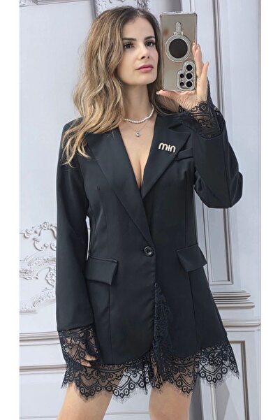 MAXORA SHOP Elegant jacket with lace inserts and removable brooch