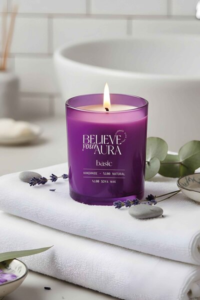 Believe Your Aura Kokusuz Natural Aromaterapi Mum - %100 Doğal Soya Mumu Mor ...