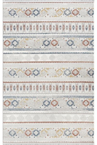 Karmen Halı Lotus 8565 Gri Halı Renkli Kilim Desenli Modern Ince Akrilik Tozu...