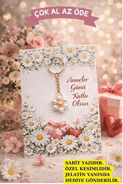 Emtory Home 10 Adet Anneler Günü Papatya Anahtarlık – Kartlı Jelatinli Annele...