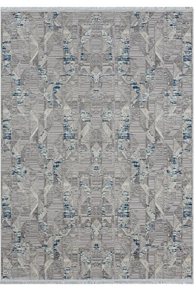 Karmen Halı Best 110 Gri Halı Spor Desen Lacivert Detaylı Ince Parlak Makinad...