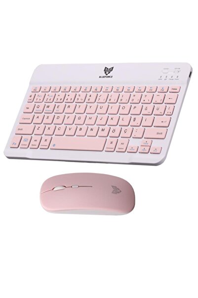 Blueforce KM-33 Wireless Bluetooth Kablosuz Klavye Mouse Set Pembe