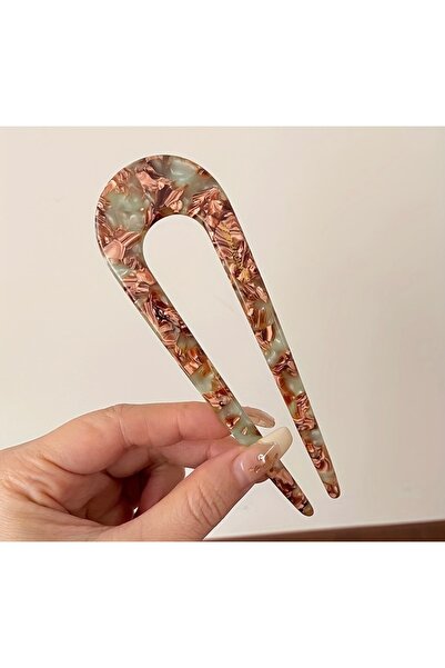 Xui France Style Asetat Kemik Topuz Tokası/U Topuz Çubuğu(13 cm)Mavi Mermer D...