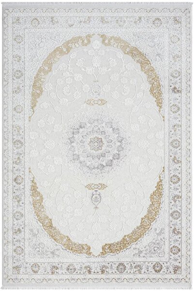 Karmen Halı Elegance Eg008a Beyaz Halı Gold Sedef Detaylı Göbekli Modern Visk...