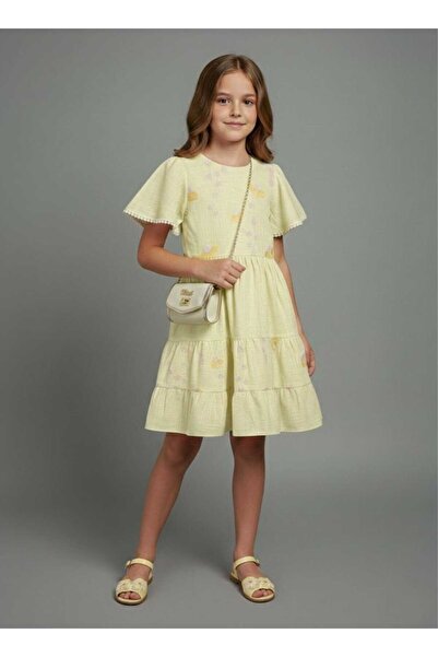 Pina Kids Girl's Floral Embroidered Short Sleeve Dress with Bag