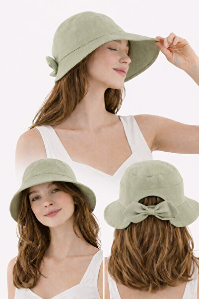 ZERAMİNE Mint Yeşil Kadın Bucket Şapka – Fiyonk Detaylı Yazlık Plaj Güneş Şap...