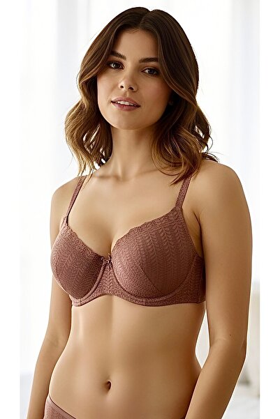 Ayşemin lingerie Aysemin Lingerie 5165 Brown Lace Underwire Hollow Cup Gather...