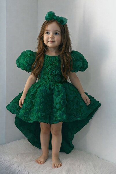 Tomac Kız Çocuk Gül Detaylı Prenses Abiye Elbise – Kabarık, Özel Gün & Doğum ...