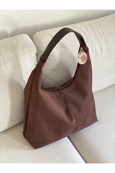 BAGLOVİS YENİ SEZON BÜYÜK SALAŞ KAHVE SÜET OMUZ ÇANTASI