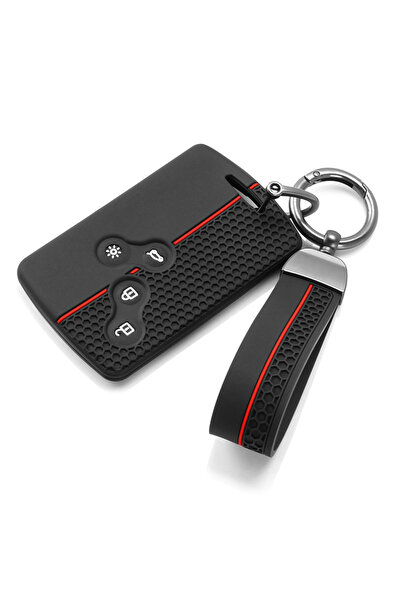 Choice حافظة مفاتيح سيارة من السيليكون الأحمر مع سلسلة مفاتيح لسيارات رينو كا...