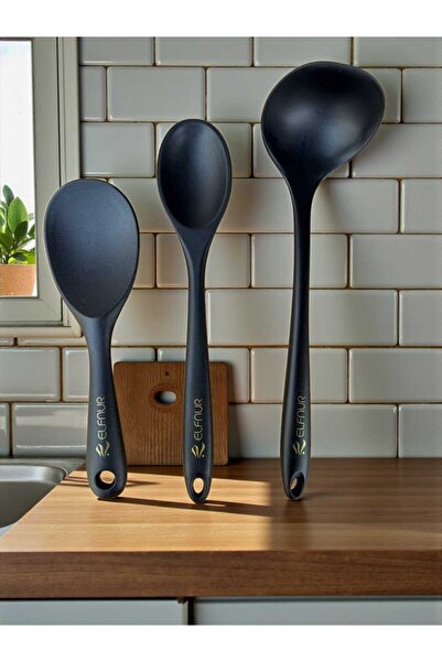 elfnur 3 Adet Sert Uçlu Isıya Dayanıklı Yanmaz Yapışmaz Silikon Yemek Servis ...