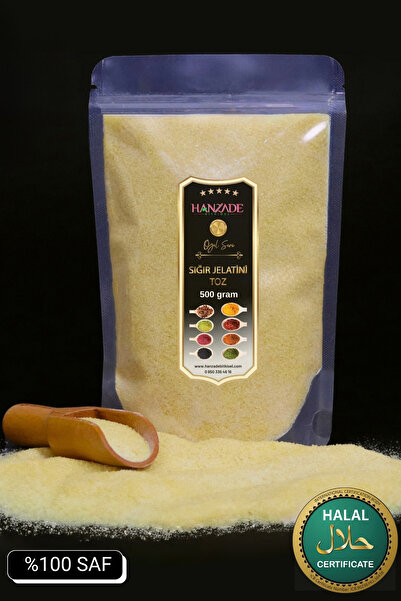 Hanzade Bitkisel Toz Jelatin 500 Gr %100 Saf Sığır Jelatini 240 Bloom Helal S...
