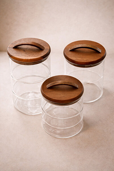 SUELF CO Acacia Vacuum Lid Glass Jar Set