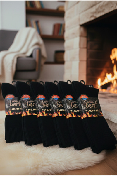 İbrahim Berk 6 чифта мъжки черни термо чорапи Дълги мъжки термо чорапи с кърп...