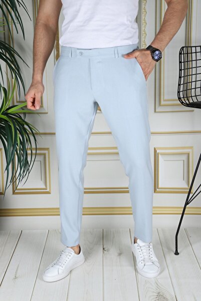 Mamlay Men's Ice Blue Quality Stretchy Lycra Ankle Length Fabric Trousers