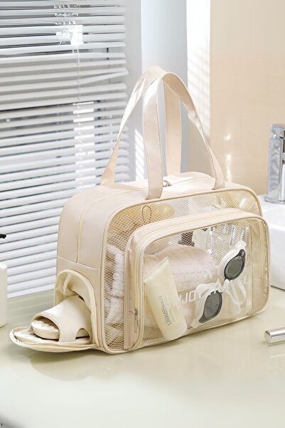 Ecrou Çok Bölmeli Krem Seyahat Çantası