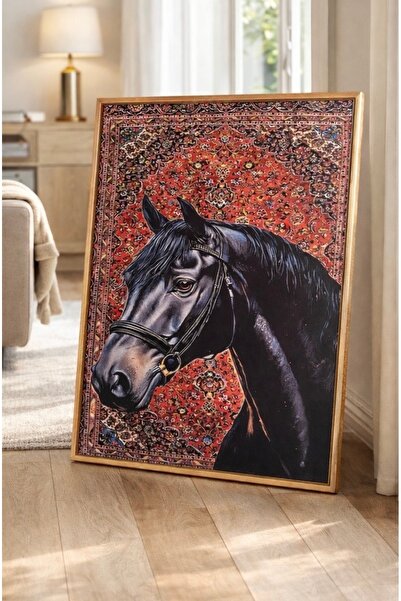 ARTAN GALLERY İtalyan Kadife At Figürlü Duvar Tablosu | Halı Dokulu, Ahşap Çe...